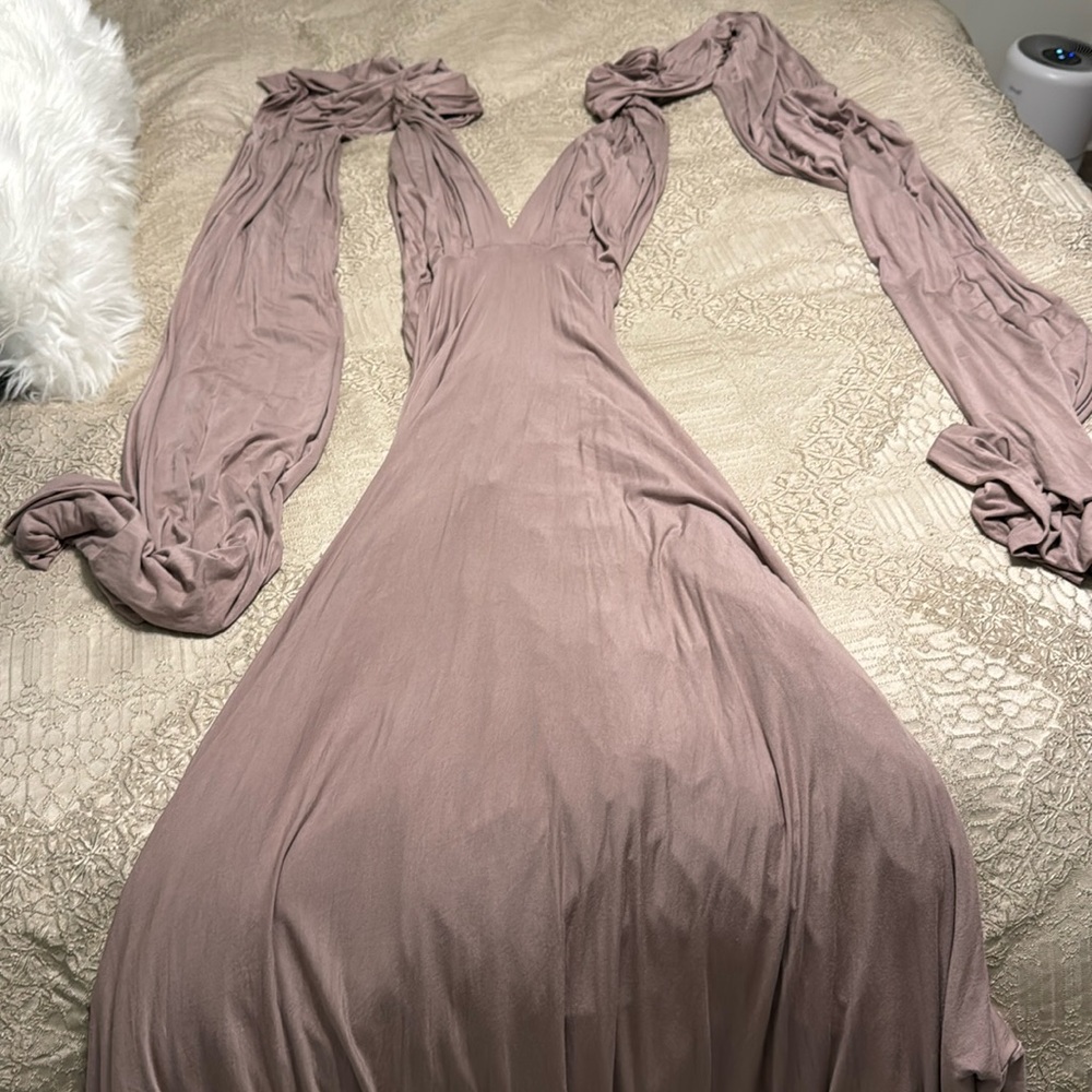Taupe colored bridesmaids dress